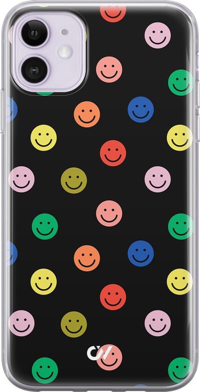 Hoesje geschikt voor Apple iPhone 11 - Retro Smileys - - Zwart - Apple - Casevibes