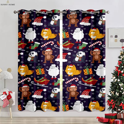 Kerstman Eland Sneeuwpop Sokken Cartoon Print Gordijnen Slaapkamer Eetkamer Nieuwjaarsfeest Decoratieve Gordijnen 2 Stuks W50xH140(CM)x2PCS&Grommet Top