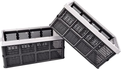 Opvouwbaar Vouwkrat Grijs (32 Liter) - Set van 2 - Handgrepen - Gerecycled Plastic - Gebruik hem voor Kamperen, Huishouden, Klussen (50x21x33 cm)