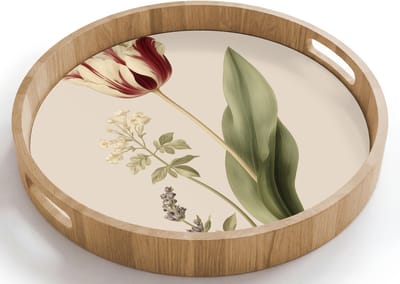 Dienblad rond 40x40 cm - Schootdienblad hout - Tulp - Minimalistisch - Beige - Borrelplank rechthoek - Plateau houten dienbladen