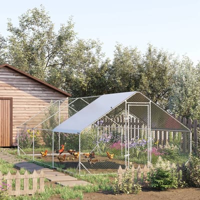 MODFU - Kippenren - Afsluitbare Deur - Weerbestendig - Voor Buiten - Staal - Zilver - 3 x 6 x 2 m