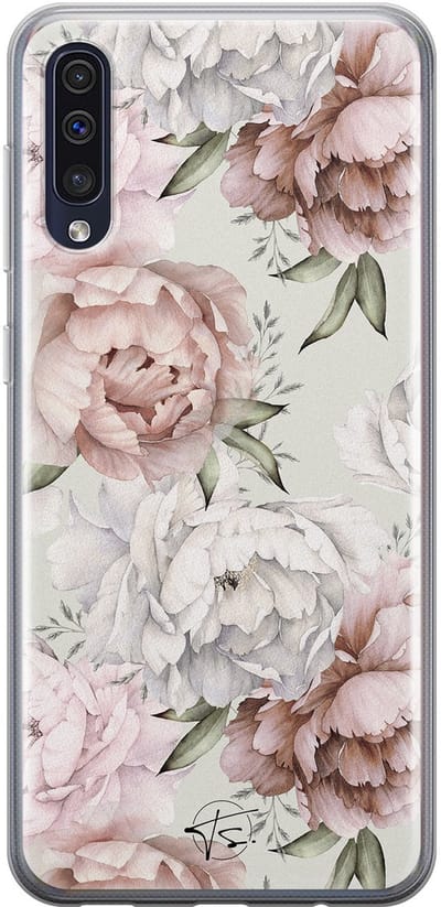 Hoesje geschikt voor Samsung Galaxy A50 - Klassieke bloemen - Soft Case - TPU - Bloemen - Beige - Mooie Telefoonhoesjes