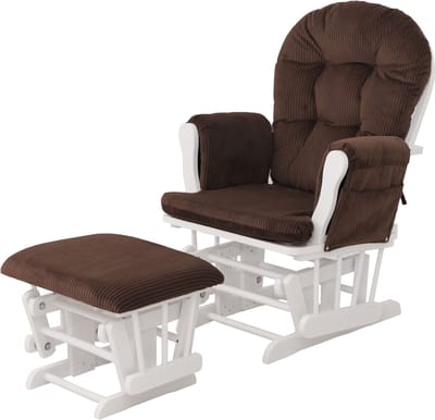 Relaxfauteuil MCW-C76, schommelstoel schommelstoel met kruk stoffen koord 320g/m² Oeko-Tex ~ bruin frame wit