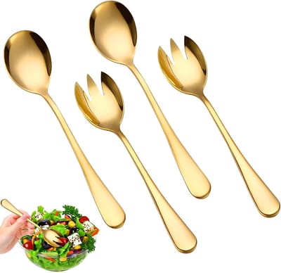 Allecta - Gouden Saladebestek Set, Roestvrij Staal, Multifunctioneel voor Keuken en Eetkamer