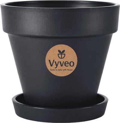 Vyveo - Bloempot Oslo met onderzetter - 14x12 - Zwart - Bloempot voor binnen en buiten - Lichtgewicht - Breukbestendig - Vorstbestendig - UV-bestendig