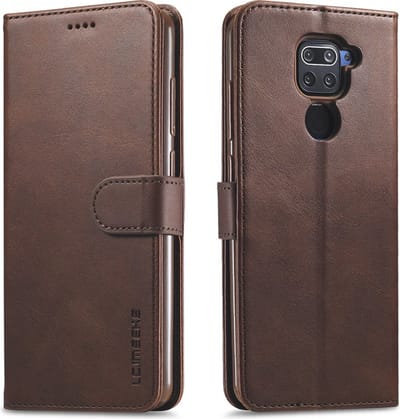 LC.IMEEKE Hoesje - Geschikt voor Xiaomi Redmi Note 9 Hoesje - LC.IMEEKE Luxe Book Case - Donkerbruin