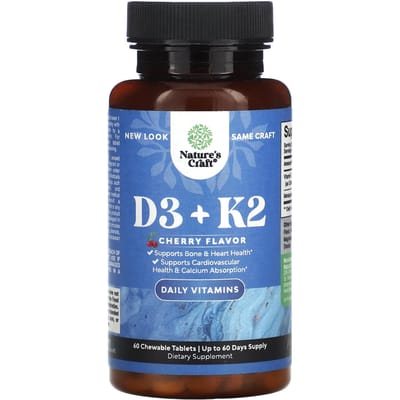 Nature's Craft, D3 +K2, saveur cerise, 60 comprimés à croquer