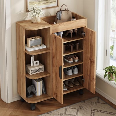 Sweiko Schoenenkast - 3 open vakken - Houtlook - Halmeubel - Natuurlijk