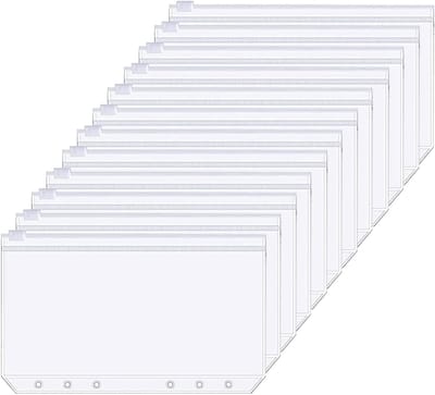 12 Stuks A6 Binder Tassen PVC 6 Gaten Enveloppen Transparant Plastic Budget Enveloppen voor Documenten, Organizers en Geldbeheer