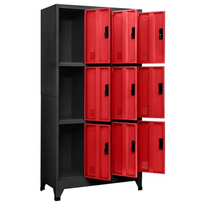 vidaXL - Lockerkast - 90x45x180 - cm - staal - antracietkleurig - en - rood