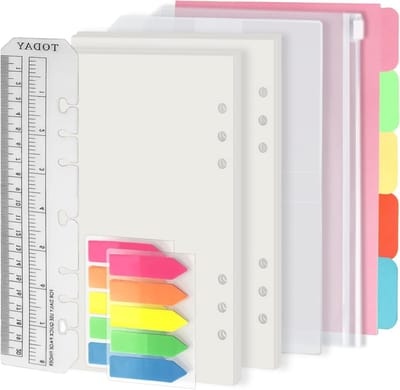 6-Hole Staple Refill Set voor A5 Notebooks, 90 Vellen Papier met Stickers en Dividers, Planner Invoegen met Compartimenten en Lege Pagina's