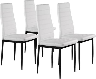 Design Eetkamerstoelen Set - 4x Wit Kunstleer - Stijlvolle Stalen Poten