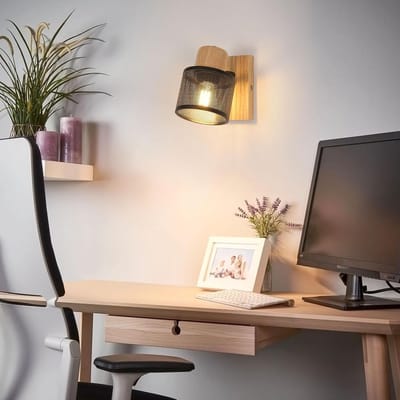 Vintage wandlamp voor binnen van ijzer en hout, E27 industriële wandlamp, wandverlichting voor slaapkamer, woonkamer, gang, zwart (lamp niet inbegrepen)
