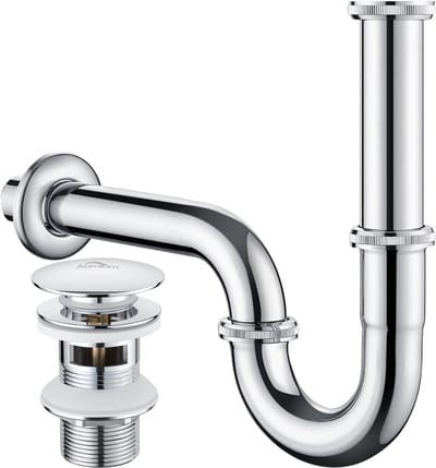 Auralum max Sifon Wastafel + keramiek Wastafel afvoerplug Met overloop - Universele Sifon 1 1/4'' Chroom - Universele Afvoergarnituren