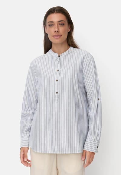 camel active Katoenen blouse met knoopsluiting - Maat womenswear-XXS - Blauw Wit