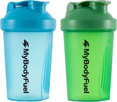MyBodyFuel - Shakebeker - 400 ml - met mixfilter - Blauw en Groen - Set van 2 - Proteïne Shaker - BPA-vrij
