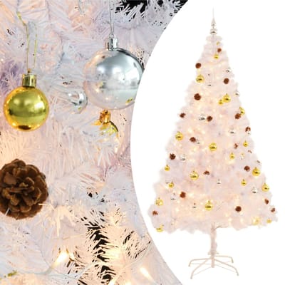 vidaXL - Kunstkerstboom - met - verlichting - en - kerstballen - 210 - cm - wit