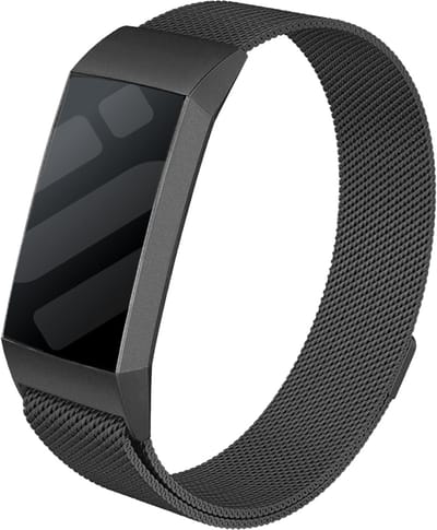 Strap-it Luxe Milanese band - geschikt voor Fitbit Charge 3 / Fitbit Charge 4 - zwart - Maat: Maat S