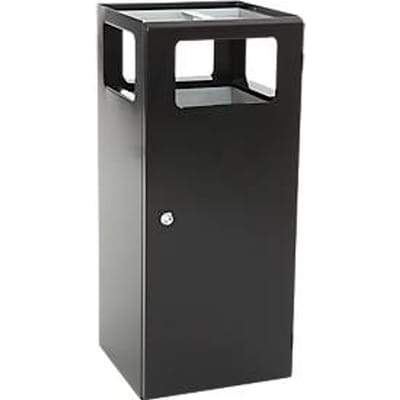 V-Part piramide-asbak prullenbak, 240 x 150 mm opening, driehoekig slot, 70 liter, B 385 x D 380 x H 880 mm, staal, zwart