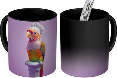 Magische Mok - Foto op Warmte Mokken - Koffiemok - Papegaai - Koksmuts - Pilaar - Vogel - Magic Mok - Beker - 350 ML - Theemok