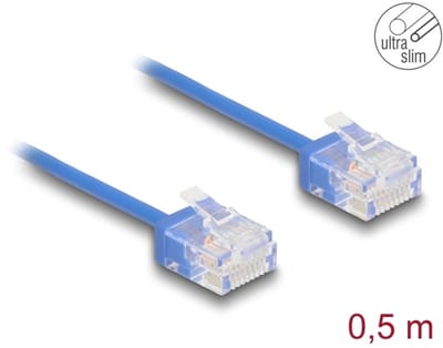 Delock RJ45 Network Cable Cat.6 UTP Ultra Slim 0.5 m blue with short plugs