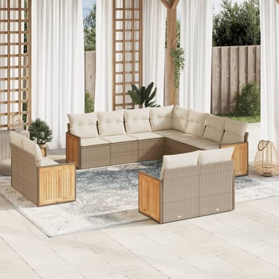 vidaXL - 11-delige - Tuinset - met - kussens - poly - rattan - beige