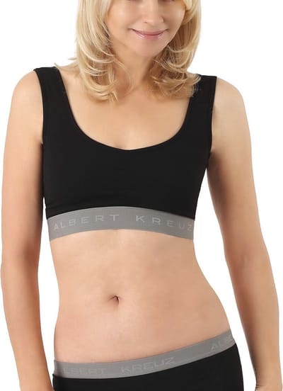 Comfortabele BH zonder beugel voor dames - Bralette & Sport Bustier van organisch stretch katoen - Zwart