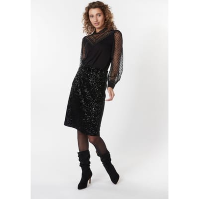 EsQualo Skirt Velvet Sequins Black Maat: 36 | Midi Rokken Outlet | Dames | Zwart