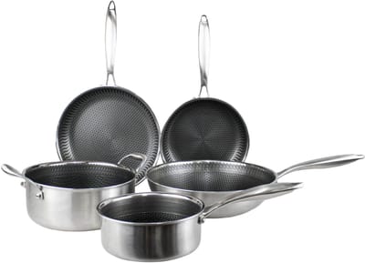 Cook & Pan Honey 5-Delige Pannenset - PFAS vrij - Geschikt voor Inductie - Pannen Set met 7 jaar Garantie - Krasbestendige Anti Aanbaklaag - Vaatwasserbestendig - Koekenpan, Wokpan, Steelpan, Kookpot - Honingraat