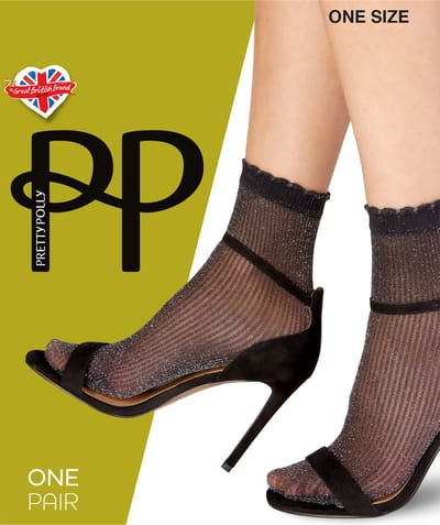 Pretty Polly Sokje - Sparkle Rib - Damessokje - Anklets - 1 Size - Zwart/Zilver