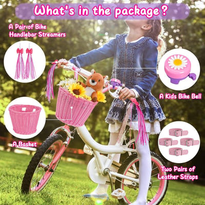 Kinderfietsmand - Fietsaccessoires set - Fietsplezier vergroten - Inclusief 5 accessoires - One size - Roze