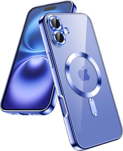 Telefoonhoesje Geschikt voor iPhone 16 – Siliconen Hoes met Chroom – Compatibel met MagSafe – Geïntegreerde Camerabescherming – Donkerblauw – FuturiQ