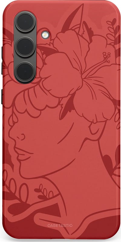 Casetastic hoesje geschikt voor Samsung Galaxy S24 Plus - Dubbellaagse bescherming - Bloemenfluistering - Fashion Case - Koraal Terracotta
