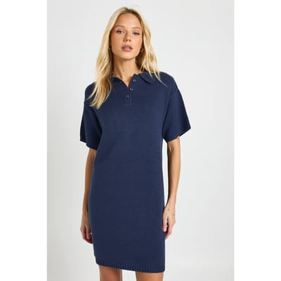 boohoo Dames Oversized gebreide jurk met kraag en knoopjes | Navy | Maat: Small