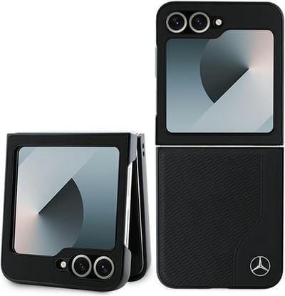 Mercedes Leather Wood Imitation MagSafe Case for Samsung Galaxy Z Flip 6 - Black