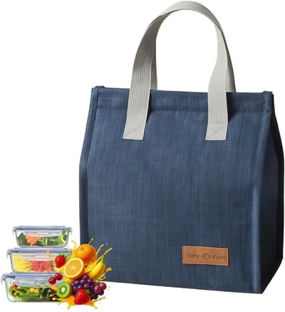 Dailygoods - Lunchtas, lunchtas voor dames en heren, thermotas, opvouwbaar, koeltas, lunchtas met aluminiumfolie, isolatietas voor onderweg, werk, school, picknick (marineblauw)