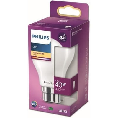 Philips ampoule LED Equivalent 40W B22 Blanc chaud non dimmable, verre