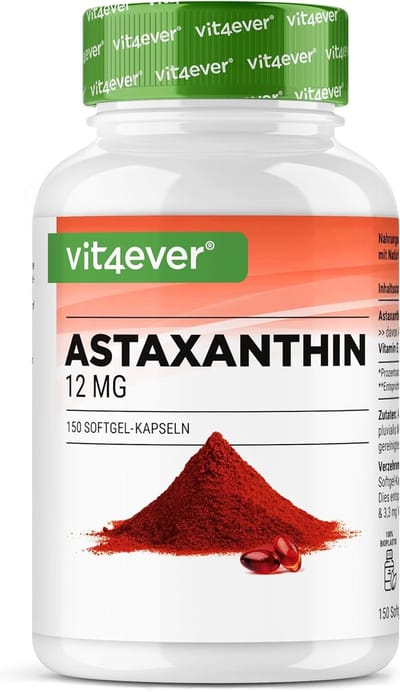 Vit4ever - Astaxanthine 12 mg Depot - 150 softgel capsules (10 maanden voorraad) - Van zuivere Haematococcus Pluvialis microalgen - Geoptimaliseerde biologische beschikbaarheid met vitamine E & olijfolie