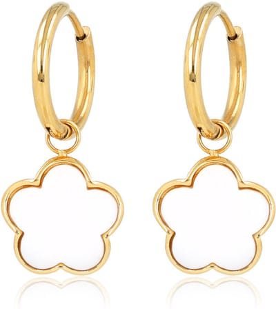 My Bendel - Oorbellen met Bloem Hanger • Witte Aventurijn - met Luxe Cadeauverpakking | Sieraden Voor Dames