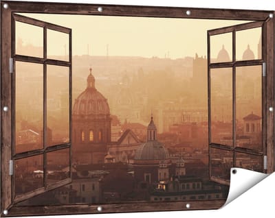 Gards Tuinposter Doorkijk Rome Stad bij Zonsopgang - 120x80 cm - Tuindoek - Tuindecoratie - Wanddecoratie buiten - Tuinschilderij