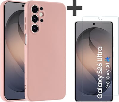 Hoesje geschikt voor Samsung Galaxy S26 Ultra hoesje zacht siliconen met gehard glas Screenprotector- Arara backcover - Zand