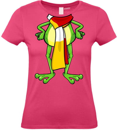 Dames t-shirt Oeteldonk Sjaal Kikker | Carnavalskleding heren dames | Carnaval Kostuum | Foute Party | Fuchsia Dames | maat XS