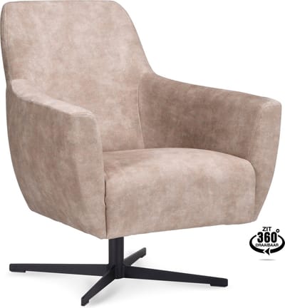 Icon Living - Fauteuil Pearl - Stof Adore Sand - Poot Zwart 360° Draaibaar