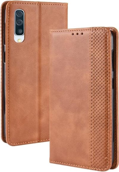 Vintage Book Case - Geschikt voor Samsung Galaxy A50 / A30s Hoesje - Bruin