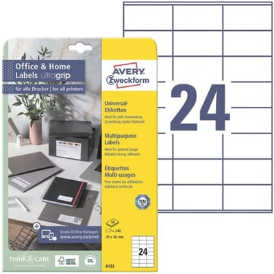Universele etiketten permanent wit 36x70 mm 240 stuks 6122 met ultragrip