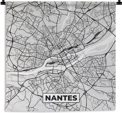 Wandkleed - Wanddoek - Kaart - Stadskaart - Nantes - Plattegrond - Frankrijk - 180x180 cm - Wandtapijt