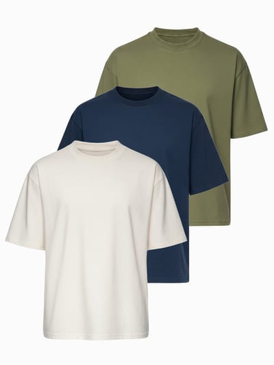 OMBRE T-shirt - Loose Fit - Katoen - Korte Mouw Gebroken Wit / Lichtolijfgroen / Marineblauw S