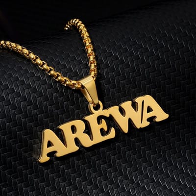 Collier Prénom Personnalisé Homme Style Punk Chaîne Boîte Acier Inoxydable Collier Personnalisé Pendentif Arewa Signature Bijou Personnalisé Cadeau Y15015YY-50cm(No Box)&1 name black