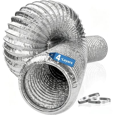 Dailygoods - Hon&Guan Aluminium buis, afvoerslang, 100 mm, lengte 5 m, geïsoleerd, 4 lagen verdikte universele drogerslang, aluminium flexibele buis met 2 slangklemmen, roestvrij staal, voor afzuigkap, badkamer