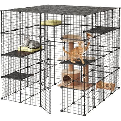 VEVOR Kattenkooi, 4 Verdiepingen Tellende Kattenren, 139,7x139,7x139,7 cm, Doe-Het-Zelf Binnenspeeltuin voor Katten, Verwijderbare Metalen Kooi met 3 Deuren, Ideaal voor 2-3 Katten en Kleine Dieren, Zwart